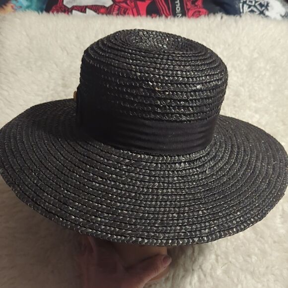 Vintage Wide Brim Ribbon Band Straw Sun Hat - Picture 8 of 11